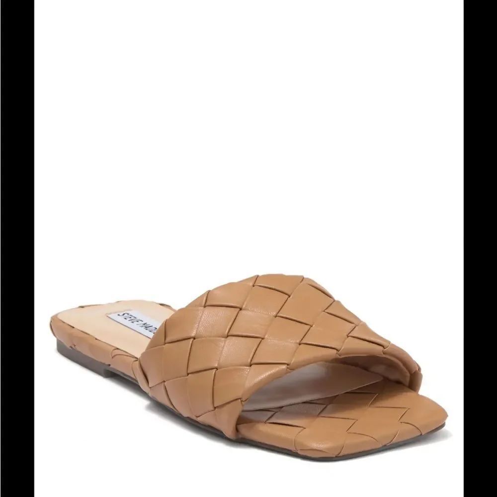 Steve Madden Melyza Tan Woven Slide Sandals